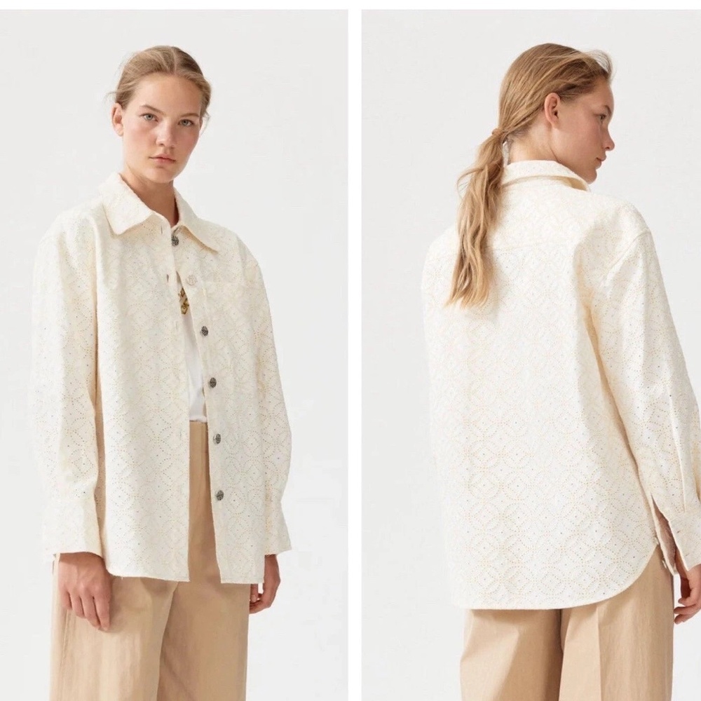 BAUM UND PFERDGARTEN MAHINA ORGANIC COTTON EYELET SHIRT JACKET SIZE